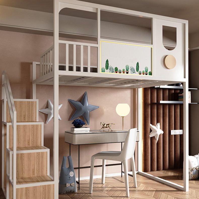 Metal Loft Bed Scandinavian White/Black Kids Bed with Open Frame