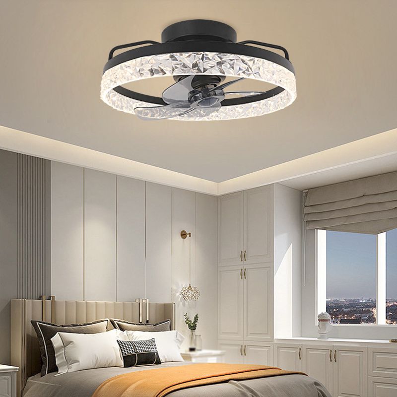 Round Shape Metal Ceiling Fans Modern Style Single Light Flush Ceiling Fan