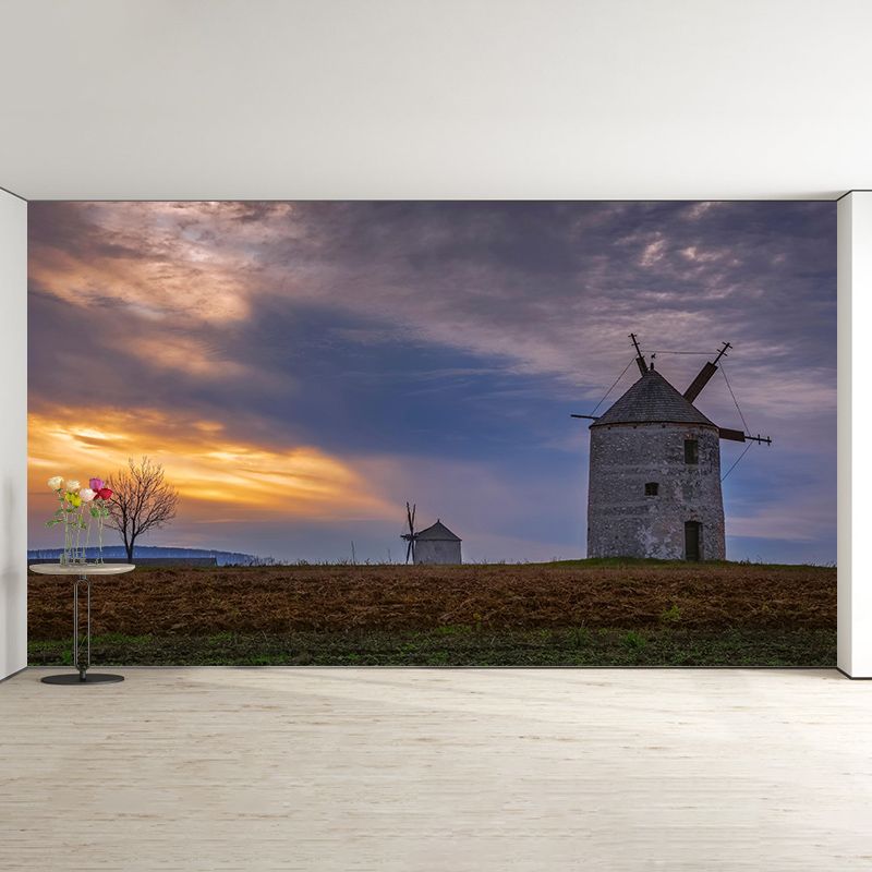 Room Wall Mural Wallpaper Small Town Windmill Mildew Resistant Wall Decor