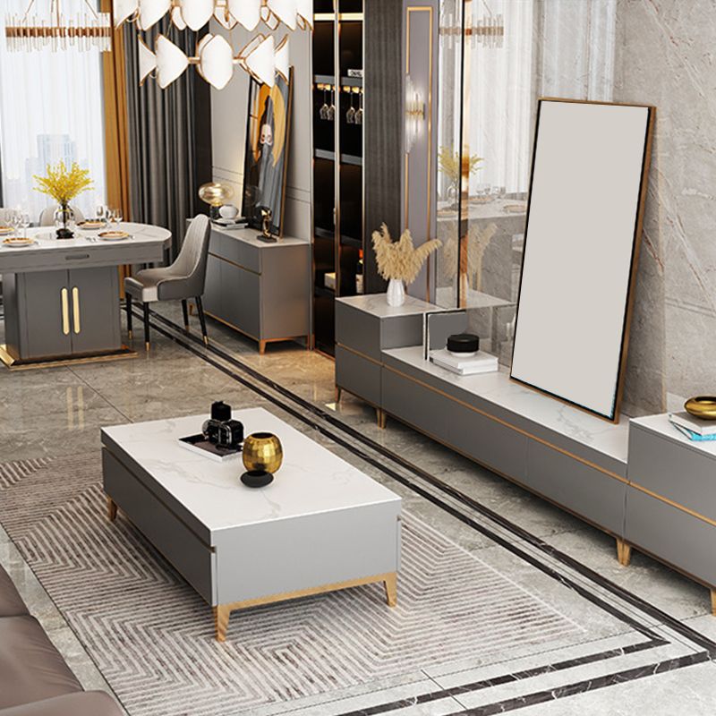 Glam Style Dining Buffet Stone Sideboard Table with Drawers and Cabinets