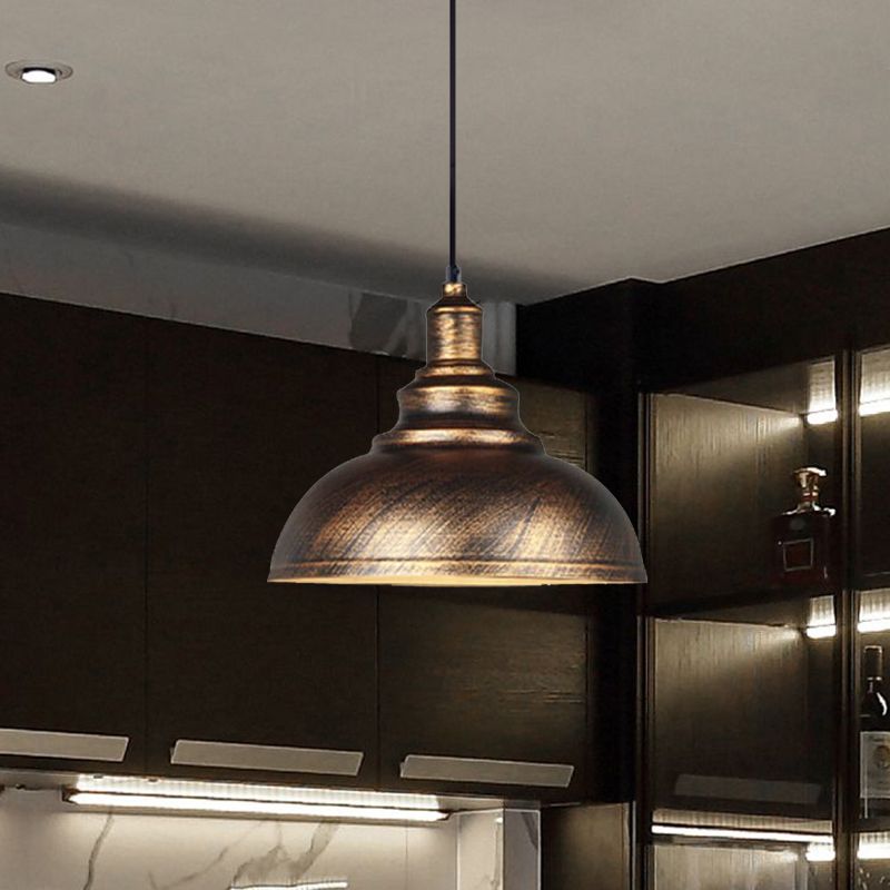 Domed Restaurant Pendant Lighting Vintage Iron 1-Light Black/Bronze Finish Hanging Lamp Kit