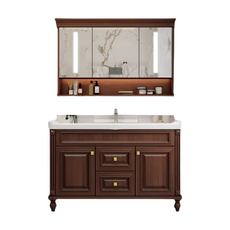 Bathroom Vanity Set Mirror Storage Shelf Ceramic Sink 2 Doors Sink Vanity with Faucet