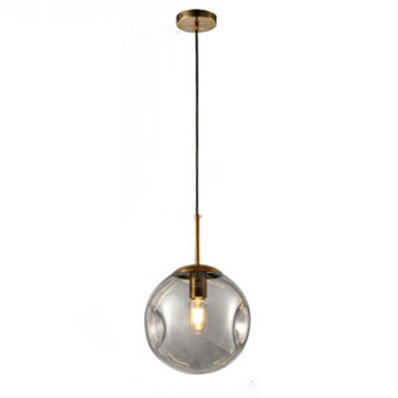 Modern Artistic Indoor Pendant Light Wrought Iron Globe Hanging Lamp with Glass Shade