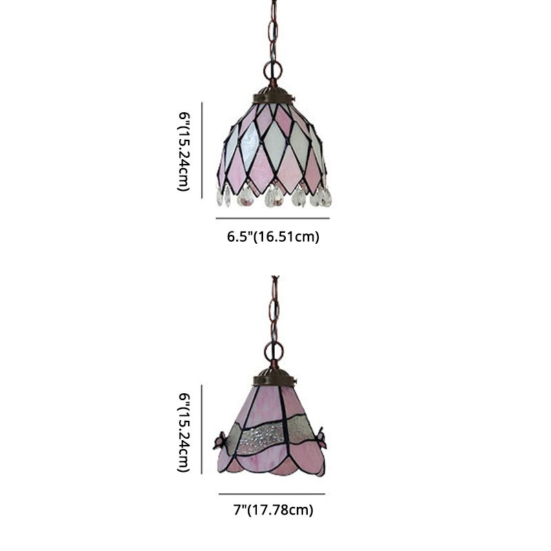 Pink Conical Tiffany Style Down Mini Pendant Pendre en verre coupé en verre pendants luminaires