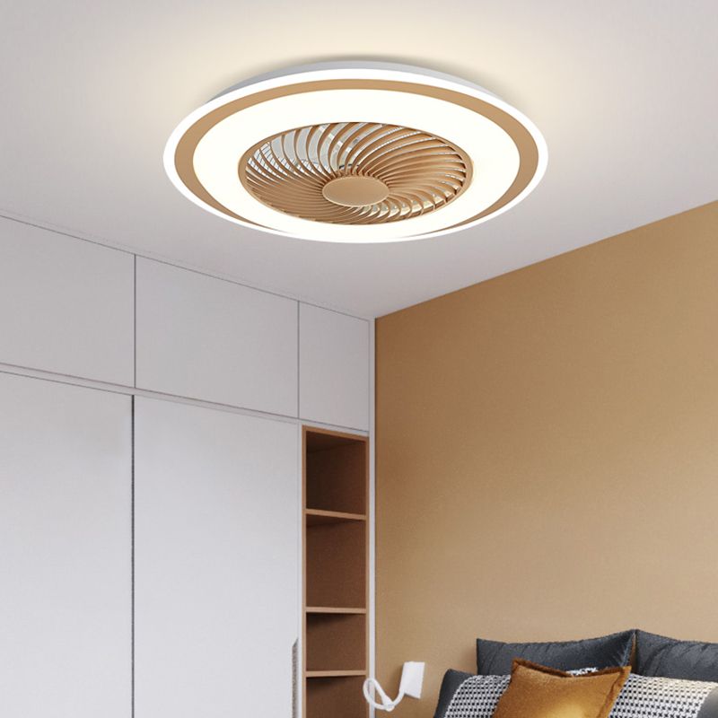 Modern Style Round Shape Ceiling Fan Lamp Metal 1 Light Ceiling Fan Lighting for Bedroom