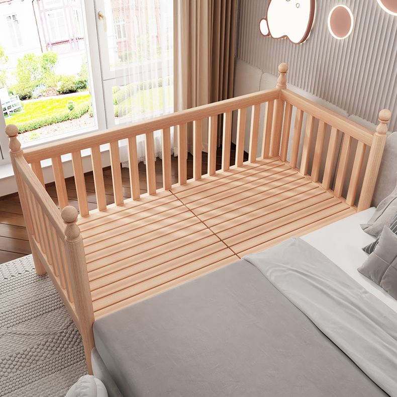 Convertible Solid Wood Baby Crib Glam Nursery Bed with Guardrail