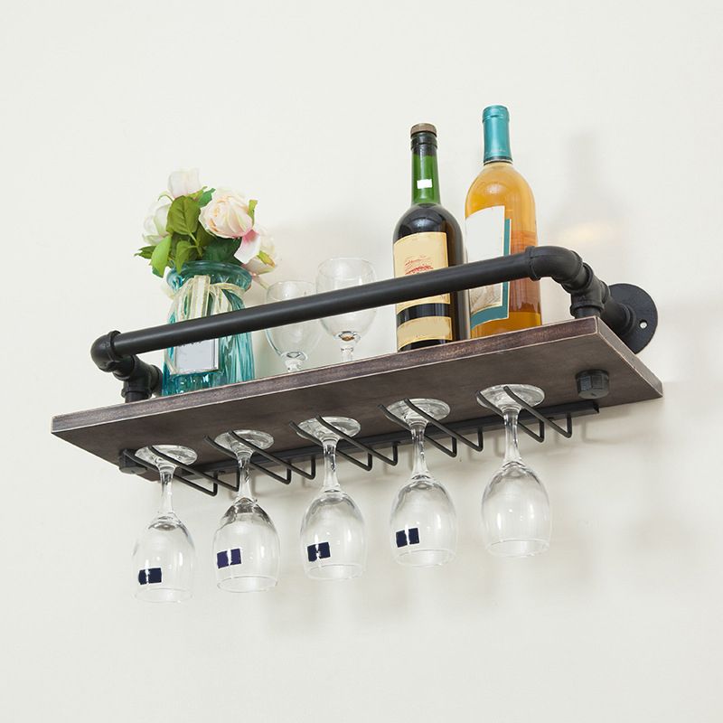 Industrial Wall Mounted Wine Bottle & Glass Rack Wooden Bottle Wine Rack for Kitchen