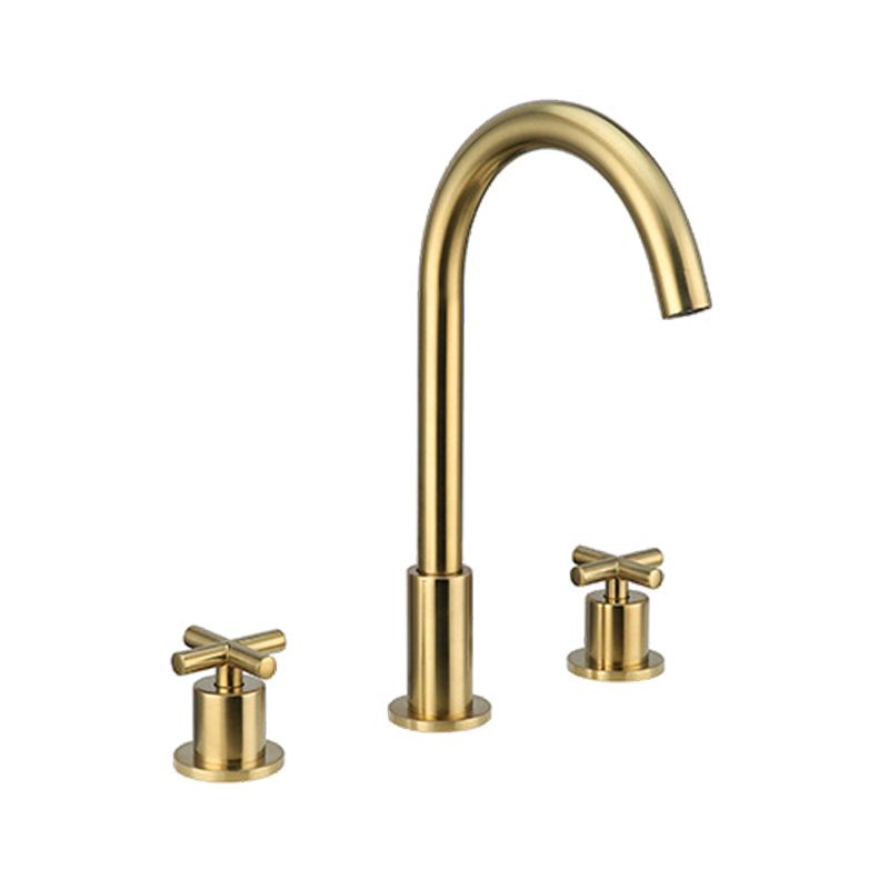 Glam Centerset Faucet Brass Cross Handles 3 Holes Gooseneck Bathroom Sink Faucet