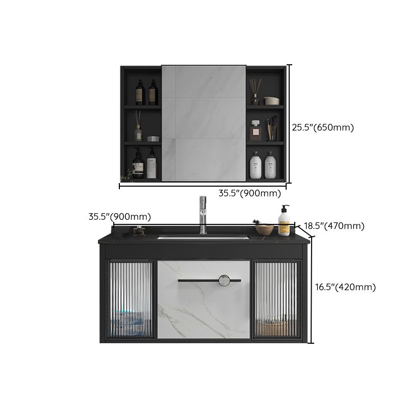 Single Sink Metal Frame Vanity Modern Black Wall Mount Rectangular Vanity Set