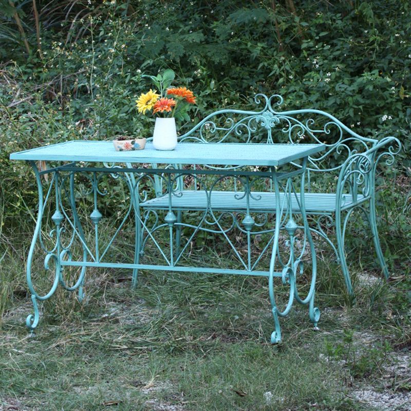 Modern Green Waterproof Courtyard Table Iron Rectangle Outdoor Table