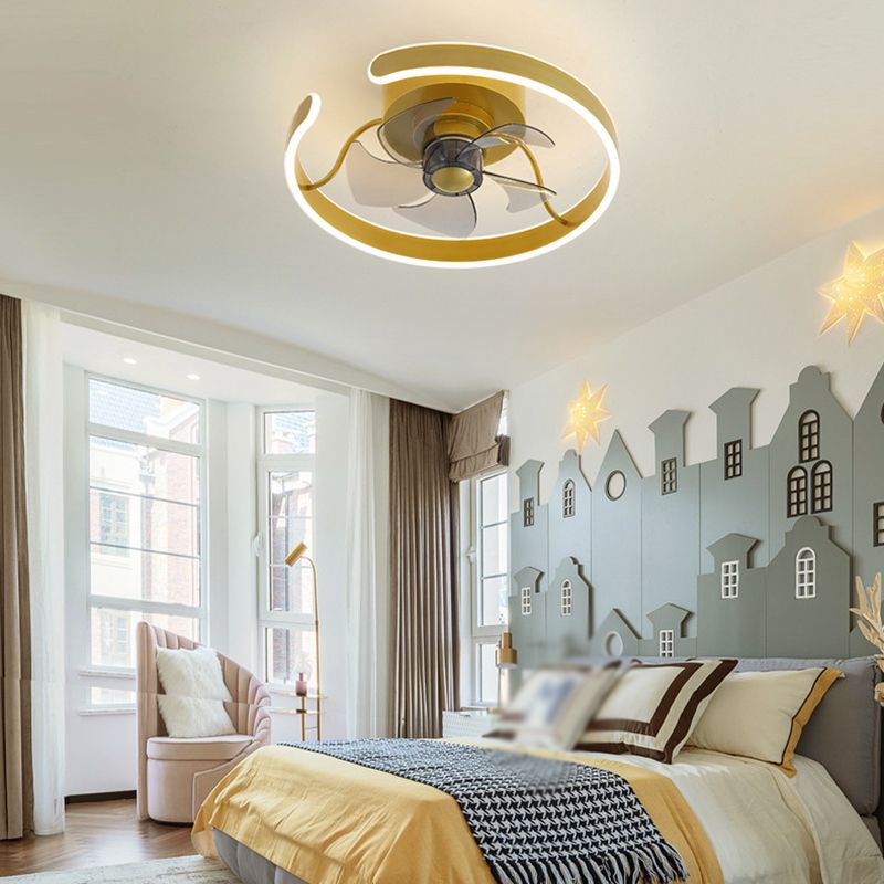 5-Blade Modern Ceiling Fan Golden LED Fan with Light for Foyer