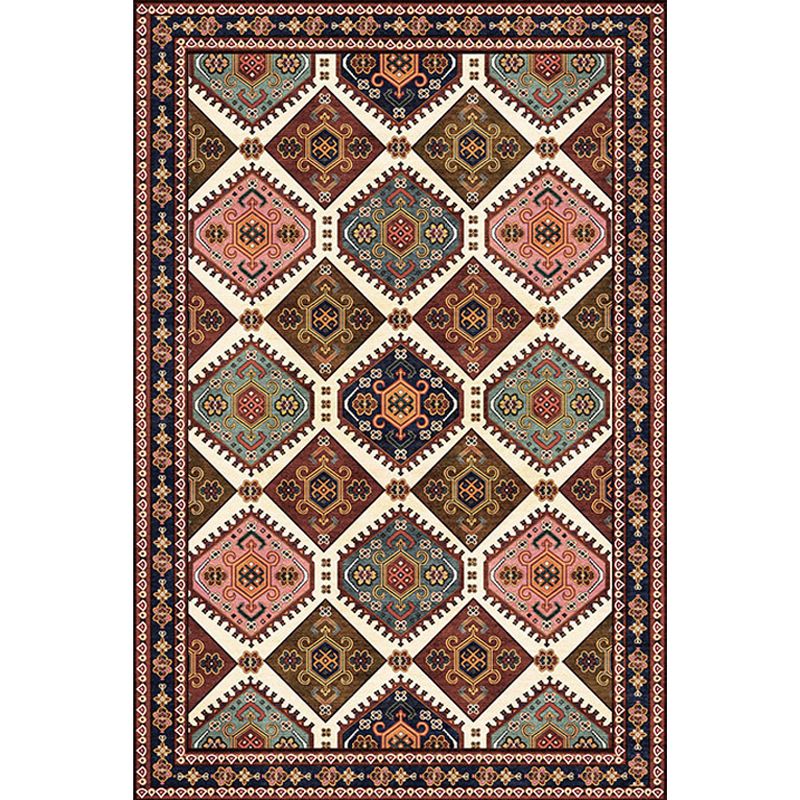 Moroccan Home Rug Brown Tribal Geometrical Pattern Rug Polyester Washable Non-Slip Pet Friendly Area Rug