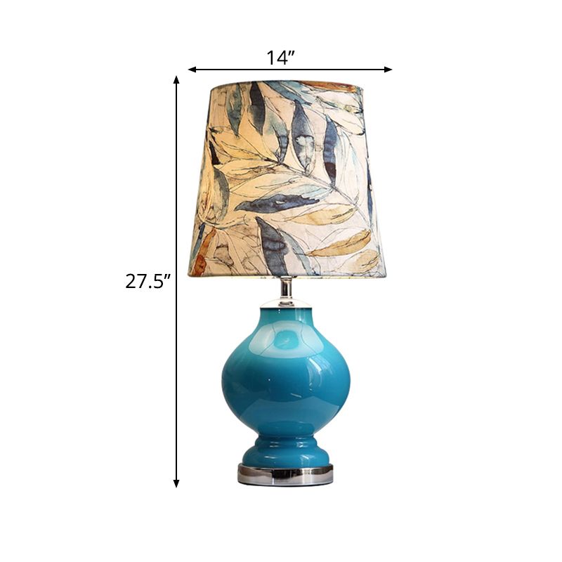 Conical Shade Fabric Desk Light Traditional Style 1 Bulb Bedroom Nightstand Lamp in Blue, 21"/27.5" High