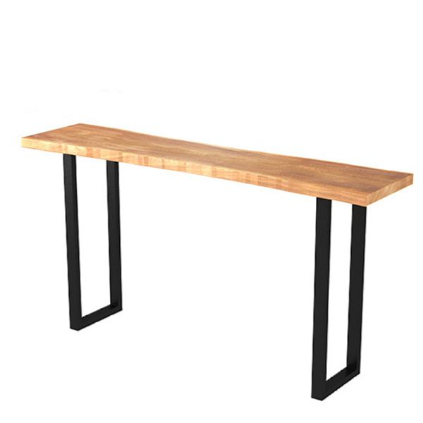 Rectangular Pine Wood Top Bar Table Modern Bar Table with Double Pedestal in Black