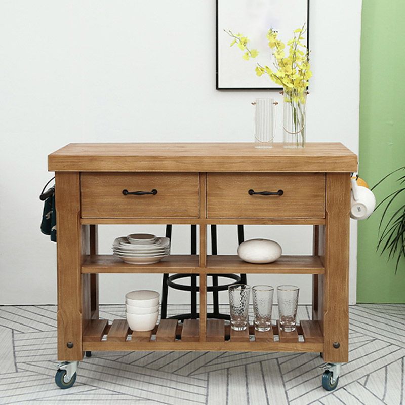 Modern Kitchen Island Table Pine Wood Prep Table with Towel Rack