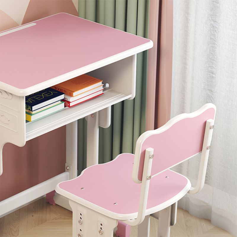 Contemporary Student Desk with Wooden Top and Shelf Desk and Chair Set