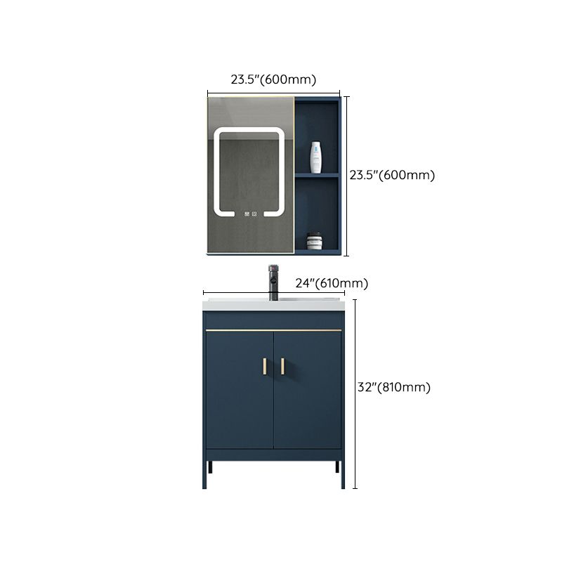 Contemporary Blue Sink Cabinet Metal Mirror Cabinet Bathroom Vanity Cabinet