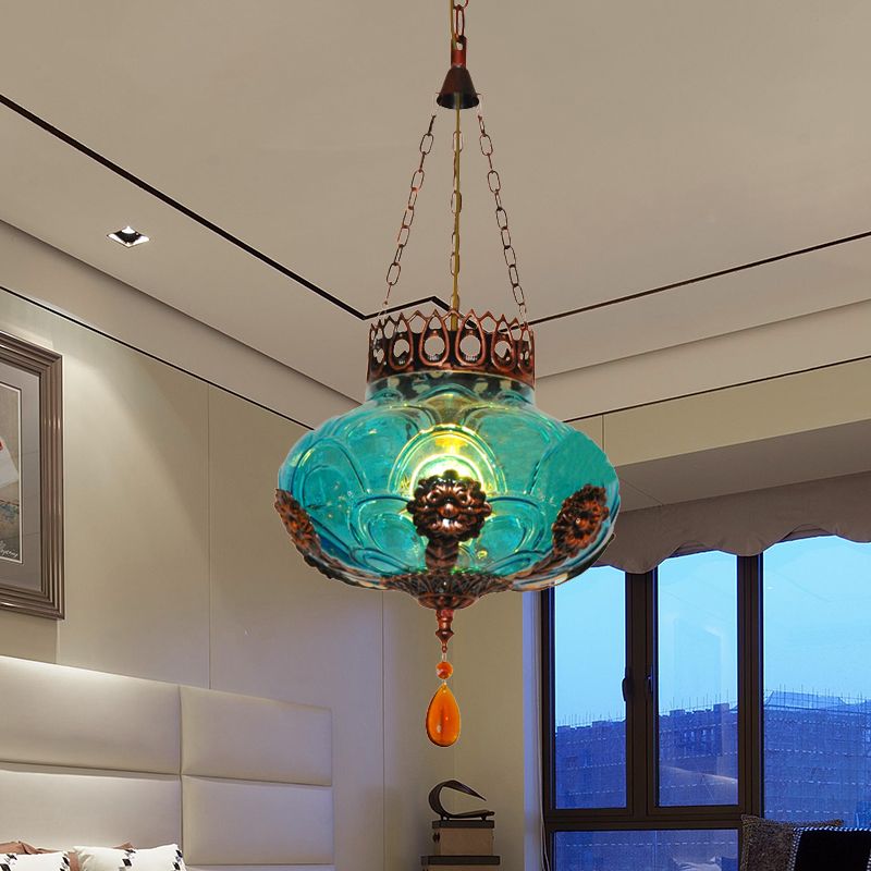 1 Light Pendelleuchte marokkanische ovale blaue Textur -Glasfederung für Esszimmer