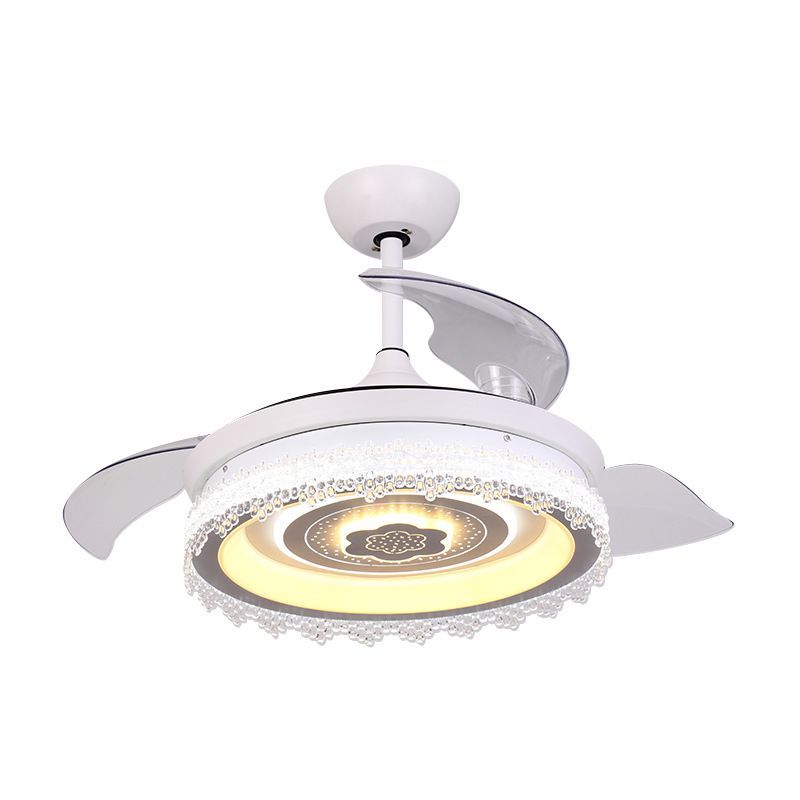 LED-ronde semi-flush montage traditionele witte heldere kristallen hangende ventilatorlamp met 3 messen, 42 "breedte