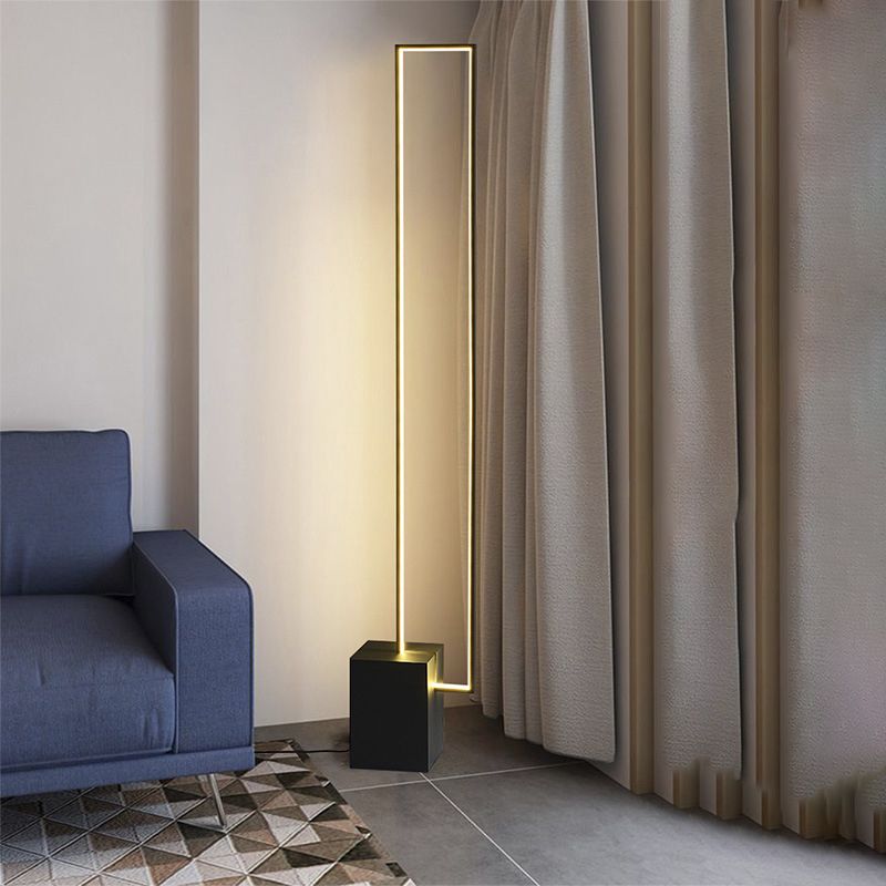 Minimalist Rectangular Standing Light Metallic Living Room LED Floor Light in Black