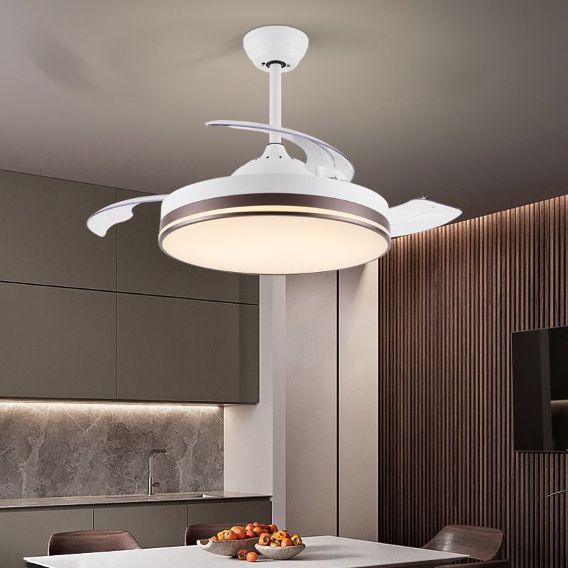 Modernism Interior LED Fan Light White Retractable Fan Blades Ceiling Fan