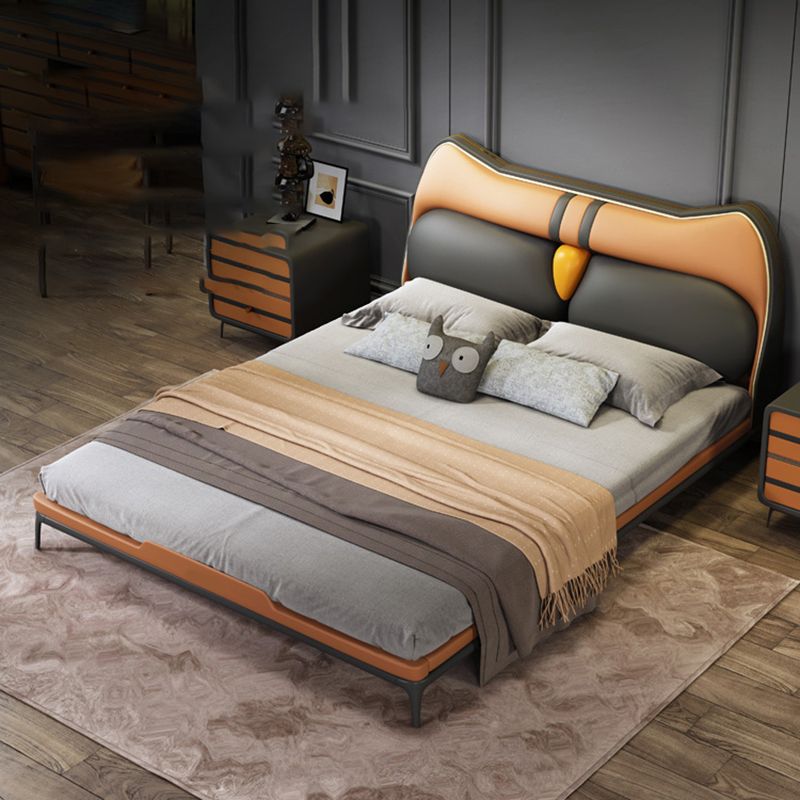 Contemporary Animal Theme Bed with Upholstered Headboard in Leather