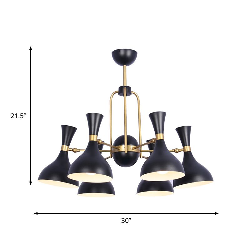 6 Lights Funnel Adjustable Chandelier Warehouse Black and Gold Metal Hanging Pendant Light