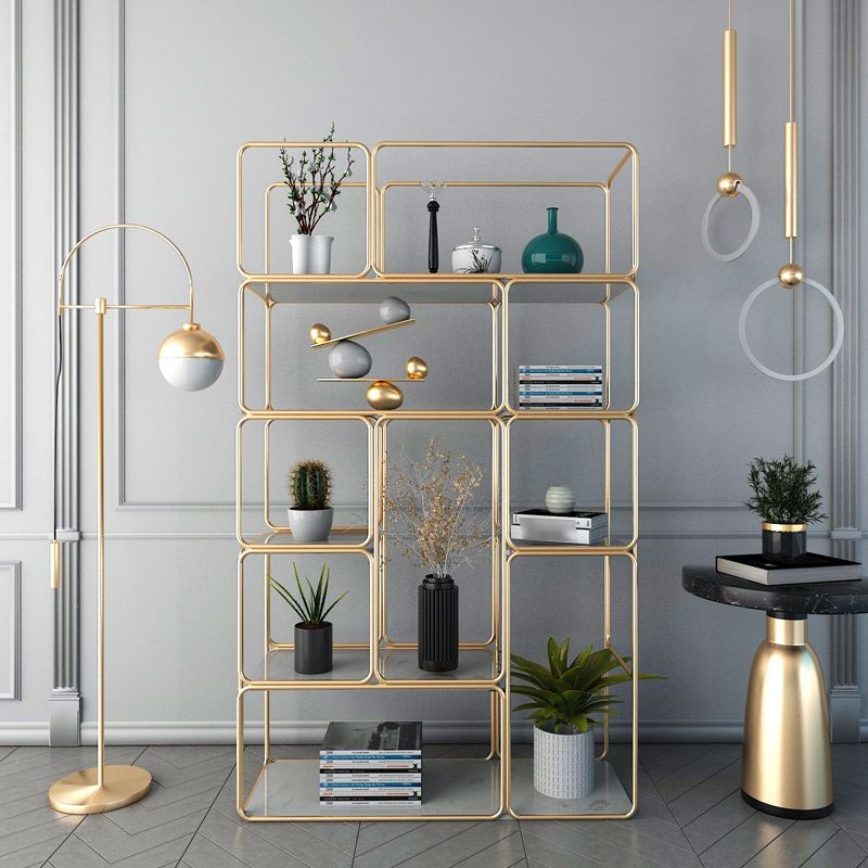 Glam Style Metal Bookshelf Etagere Shelf Bookcase for Home Office