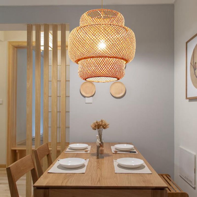 Lanterne de style chinois Light Light Bamboo 1 Restaurant léger pendant suspension en beige beige