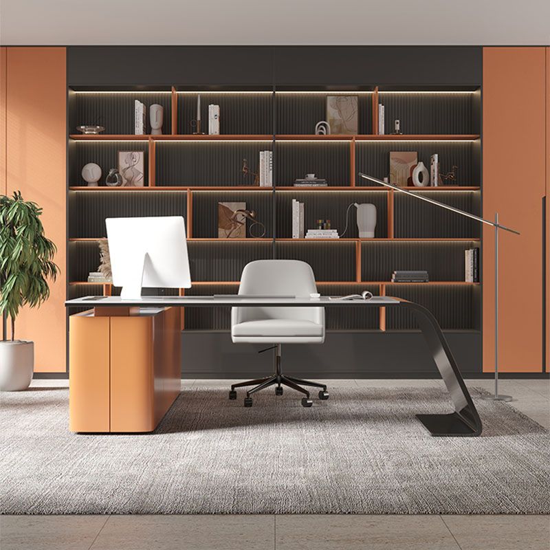 Rectangular Shaped Office Writing Table Wood with 3 Drawers in Orange