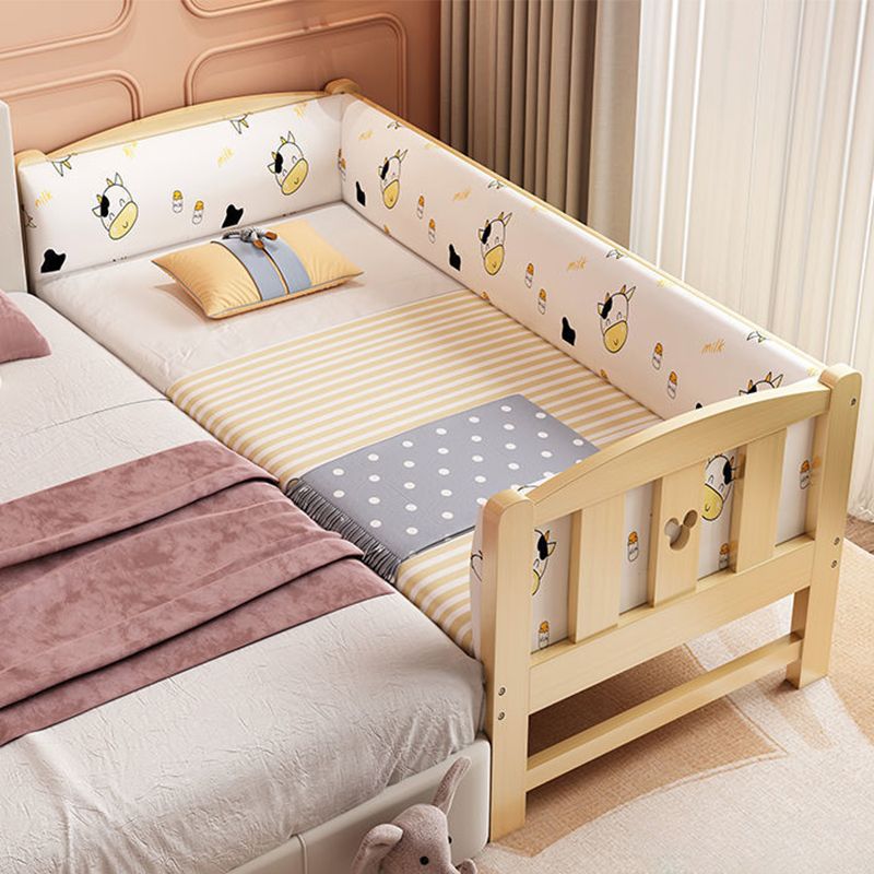 Natural Wood Slat Kids Bed Upholstered Mattress Included Bed with Detachable Guardrails