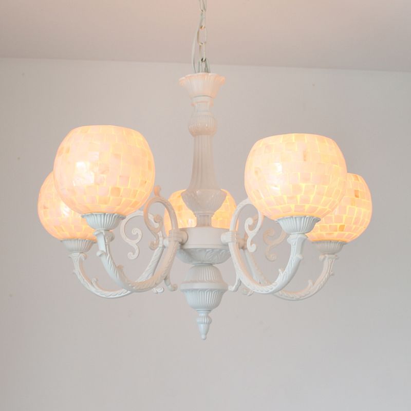 Shell White Chandelier Lighting Fixture Curving Arm 3/5/8 LUMIÈRES TIFFANY Style Hanging Light