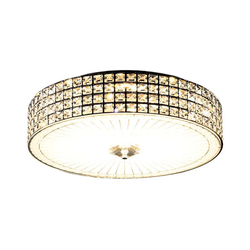 Lampe LED encastrée avec abat-jour tambour en cristal clair, plafonnier moderne pour chambre à coucher, largeur 16"/19,5"