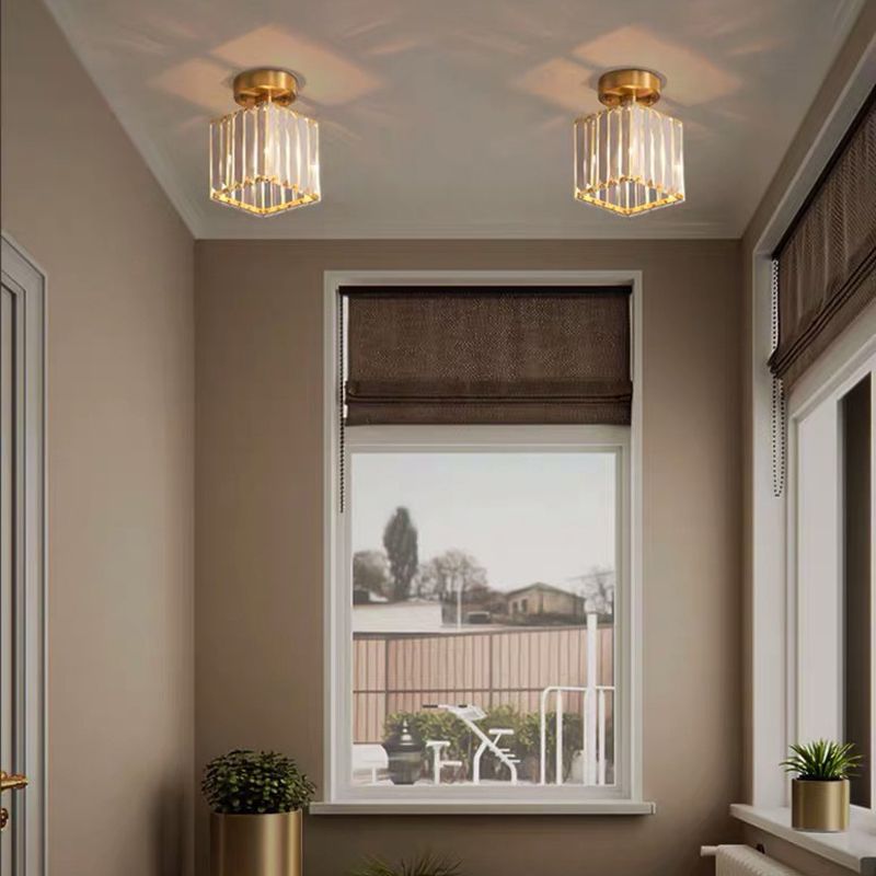 Modern Style Flush Mount 1 Light Crystal Ceiling Light in Gold for Aisle