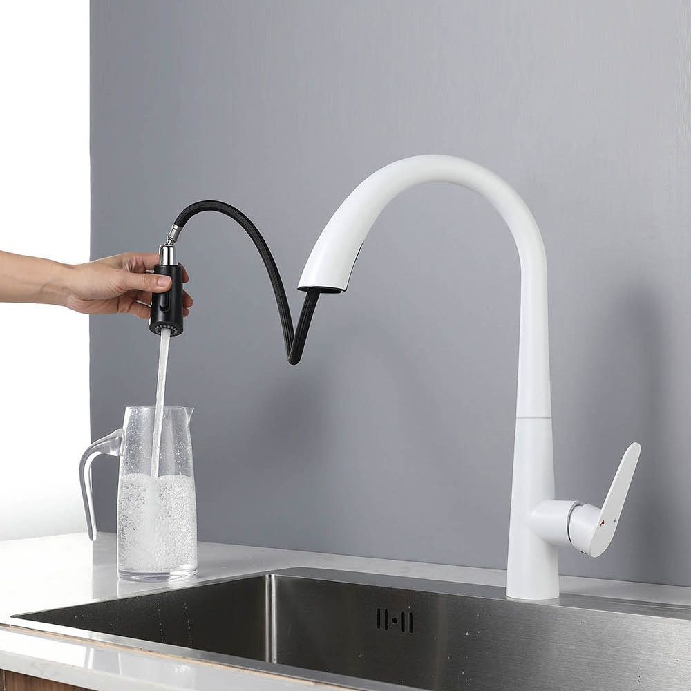 Contemporary High-Arc Kitchen Faucet Swivel Spout with Pull Down Sprayer