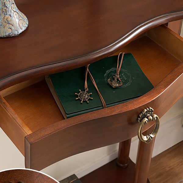 Solid Wood Console Table with Shelf Dark Brown Accent Table with Drawer