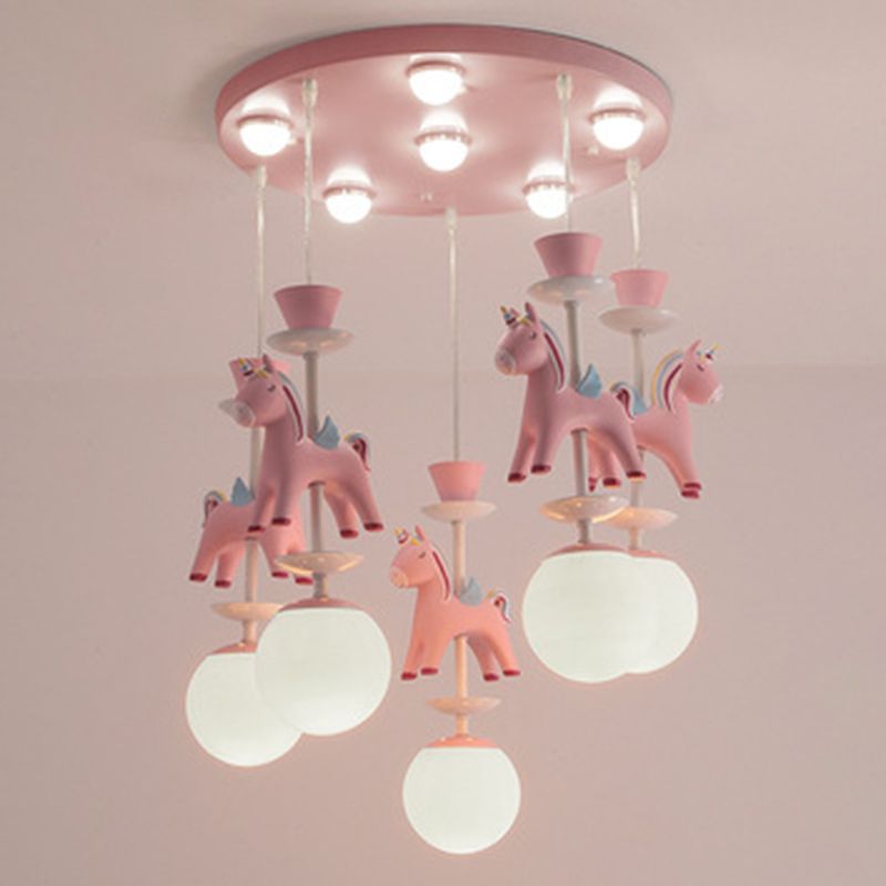 Horses Pendant Lighting Fixture Kids Style Metal Hanging Ceiling Light for Bedroom