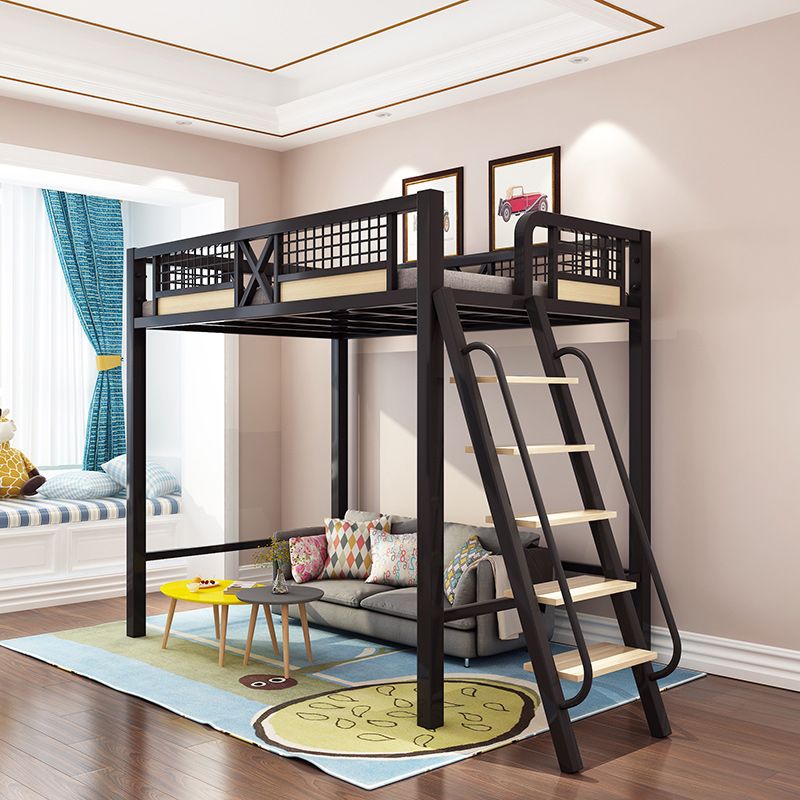 Metal Loft Bed with Built-In Ladder Black/White Kids Bed with Open Frame