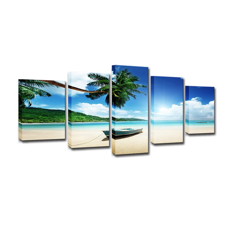 Tropical Beach Scenery Wall Art Blue and Green Multi-Piece Wall Decoration for Home