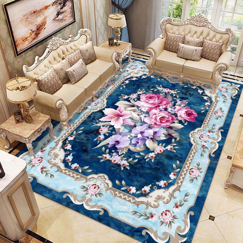 Tapis en polyester à motif floral victorien Tapis résistant à la tache de taches de taches pour décoration domestique