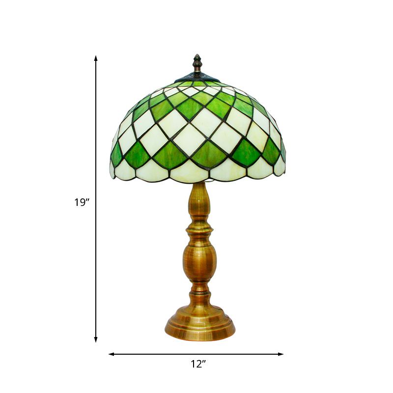 1 Head Bedroom Nightstand Lighting Mediterranean Green Table Lamp with Lattice Bowl Cut Glass Shade