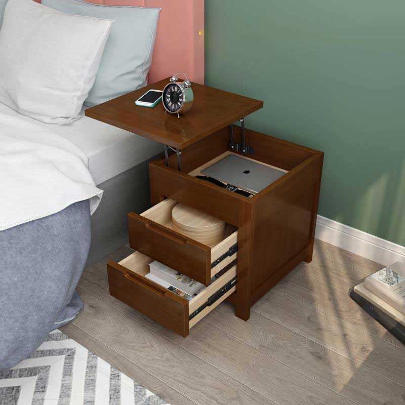 Modern Solid Wood Bed Nightstand 2-Drawer Shelf Included 22 Inch H Nightstand with Legs