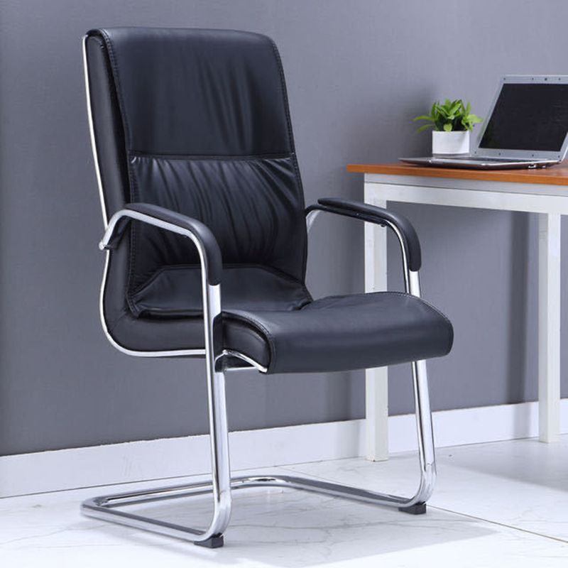 Modern Espresso Leather Desk Chair with Mid Back Home Office Chair in Black and Beige