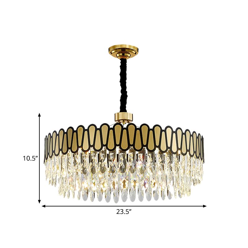 LED Circular Ceiling Pendant Light Contemporary Gold Facing Clear Crystal Drops Chandelier Lighting