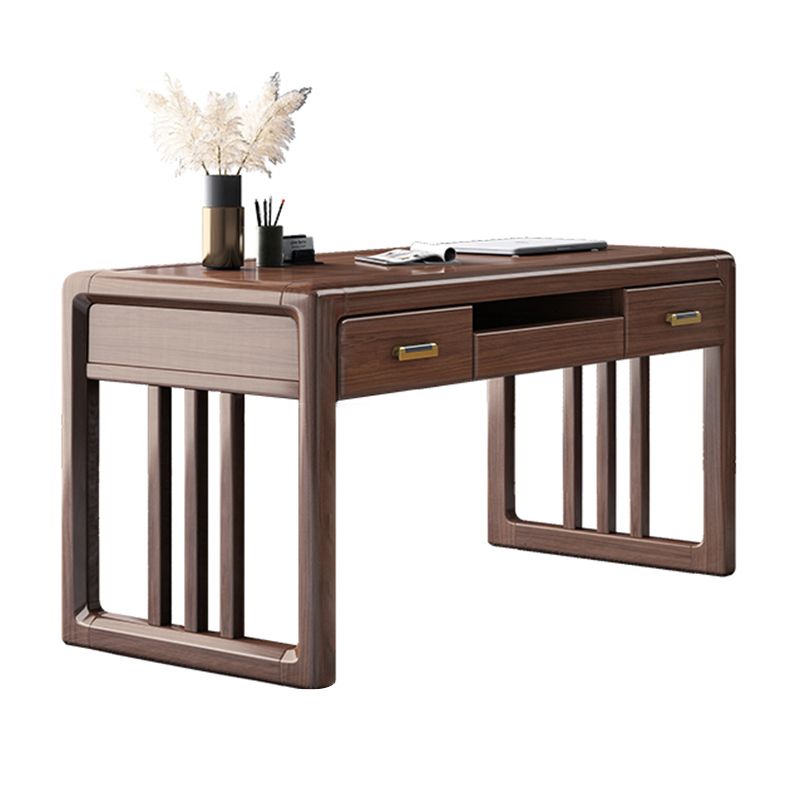 Contemporary Style Wood Office Desk Rectangular Brown Task Desk with 2 Drawers