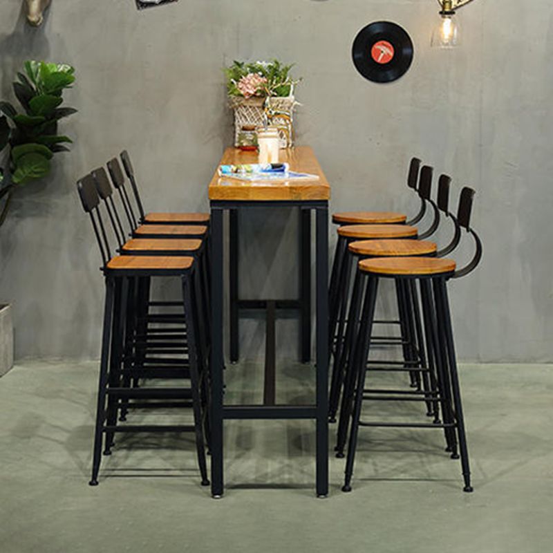 Solid Wood Bar Table Industrial Rectangle Bar Table with Trestle Base in Black