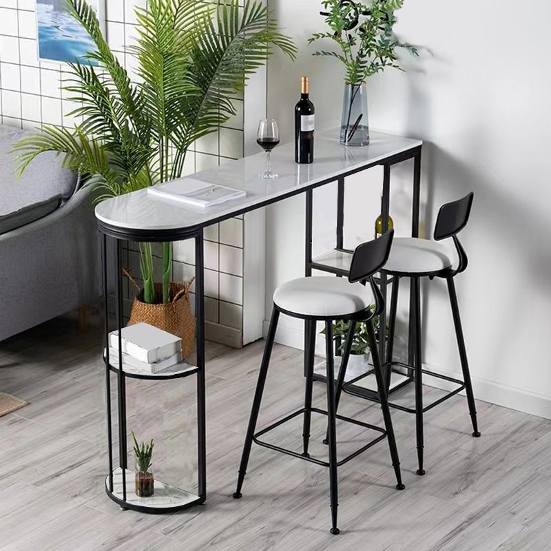 Modern Style Bar Table Stone Top Pub Table with Storage Rack