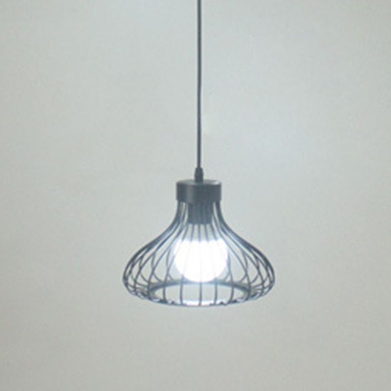 Retro Wrought Iron Industrial Style Chandelier 1 Light Black Pendant Light Kitchen Lighting