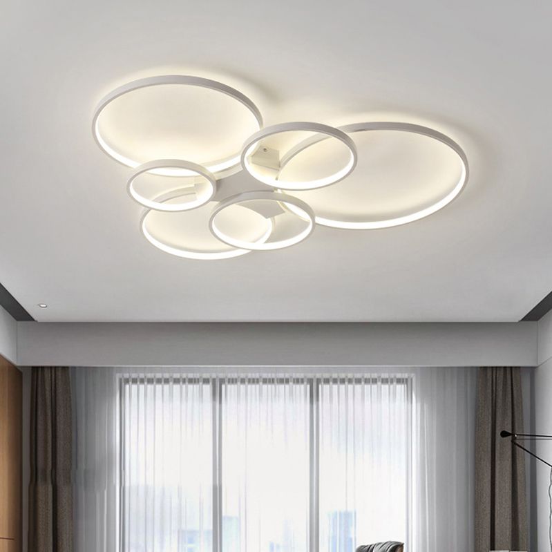 LED Ring 3 / 6 - Light Semi Flush Mount in Matte White Iron and Acrylic Ceiling Fixture