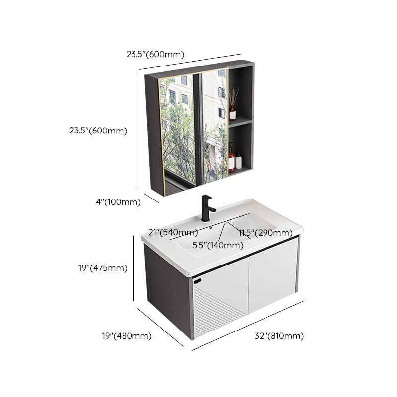 Modern Sink Vanity Set Wall Mounted Rectangular Sink Drawers Vanity Set